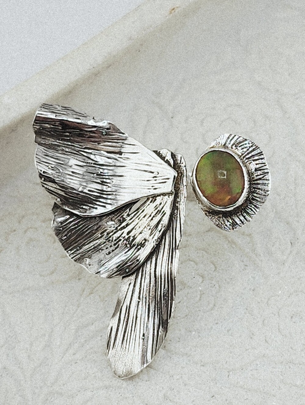 OPAL GEMSTONE BUTTERFLIE RING ADJUSTABLE SIZE FROM 7/9.5